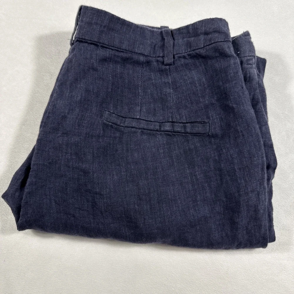 Zara Basic's Pants Women's Size 6 Navy Blue 100% Linen Minimalist Trousers‎